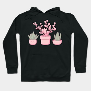 Cute Pink Flowers and Cactus in Pots | Kawaii Cute Succulent Houseplant Hoodie